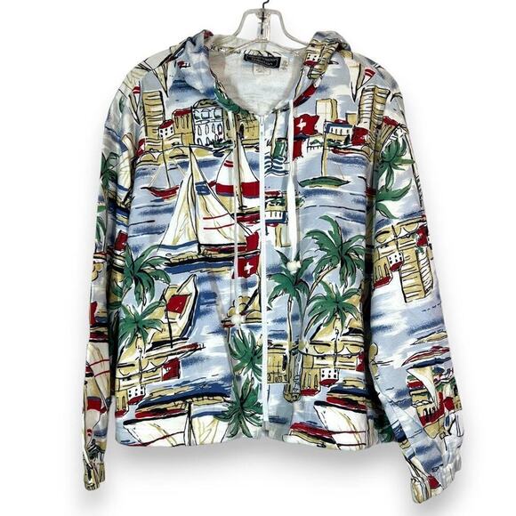 Vintage Jacket Sailboats Sailing Hoodie Zip Novelty Vacation Cruise Small - Picture 1 of 8